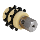 MAE-PU-ZWF-ROLL-R - PU Chain Lubrication Pinions for Double-Strand Roller Chains, Radial Lube Port