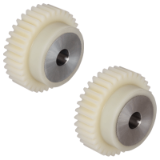 MAE-STZR-M1.5-B17-PA12G-WS-ST-KERN - Spur Gears Made From Plastic white, with Steel Core, Module 1.5, Tooth Width 17 mm