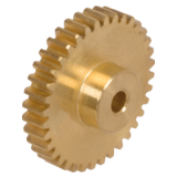 MAE-STZR-M0.7-MS58 - Spur Gears Made from Brass MS58, with One-Sided Hub, Module 0.7