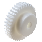 MAE-STZR-M0.5-POM-WS - Spur Gears Made from POM white, with One-Sided Hub, Module 0.5, Tooth Width 4 mm