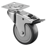 MAE-AP-LR-FST-PL-LA - Ruote per apparecchi, ruote piroettanti con freno e piastra forata, pneumatici in gomma TPE, design leggero