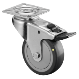 MAE-AP-LR-FST-PL-LA-EL - Ruote per apparecchi, ruote piroettanti con freno e piastra forata, pneumatici in gomma TPE, design leggero, elettricamente conduttivo