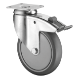 MAE-AP-LR-FST-PL-SWA - Apparatus castors, swivel castors with brakes and perforated plate, rubber bandage TPE, heavy design