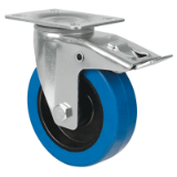 MAE-TR-LR-FST-VG-BL - Zestawy kołowe do transportu, zestawy kołowe skrętne z hamulcem i płytą perforowaną, elastyczne kółko z pełnej gumy niebieskie