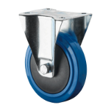 MAE-TR-BR-FS-BL - Transport castors, fixed castors with perforated plate, elastic solid rubber wheel blue, with thread guard