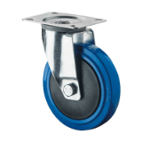 MAE-TR-LR-FS-BL - Roulettes de transport, roulettes pivotantes avec platine à visser, roue élastique en caoutchouc plein bleu, avec pare-fils