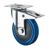 MAE-TR-LR-FST-FS-BL - Roulettes de transport, roulettes pivotantes avec frein et platine à visser, roue élastique en caoutchouc plein bleue, avec pare-fils