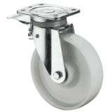 MAE-TR-HH-FST-PL-K - Heavy-duty transport castors, swivel castors with brakes and perforated plate, white plastic wheel