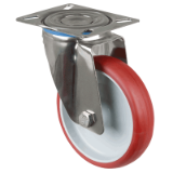 MAE-TR-SS-PL-PU - Stainless steel transport castors, swivel castors with perforated plate, PU bandage