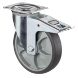 MAE-TR-LR-FST-TPE-GR - Transport castors, swivel castors with brakes and perforated plate, rubber tyre TPE grey