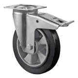 MAE-TR-LR-FS-EVS - Ruote per il trasporto, ruote piroettanti con freno e piastra forata, ruota elastica in gomma piena, nero